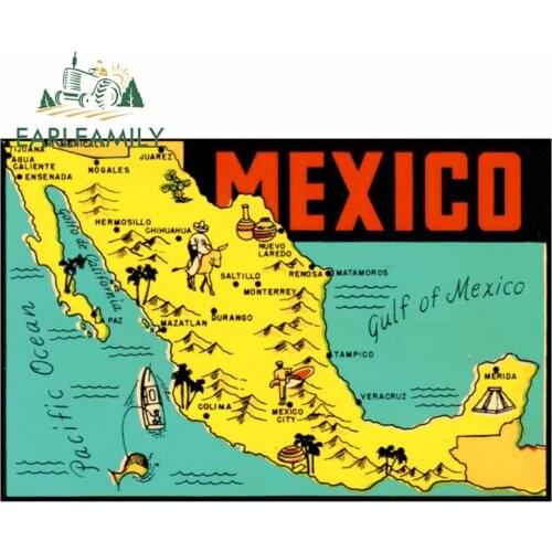 EARLFAMILY 13cm x 8.6cm For Mexico Graphic Map Poster Sunscreen Decal Graffiti Car Stickers Car Accessories Occlusion Scratch