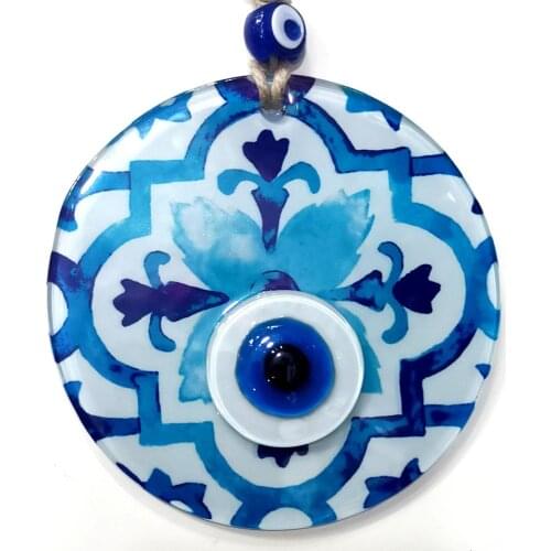 Fusion Glass Tulip Pattern Evil Eye Bead Handmade Wall Ornament, 12 x 12 Cm Souvenirs