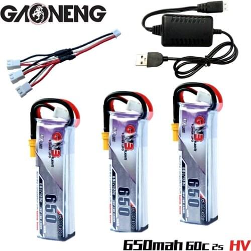 Gaoneng GNB HV Lipo battery 2S 650mAh 60C/120C With XT30 Plug For Emax Tinyhawk Kingkong LDARC TINY Whoop BetaFPV Drone +Charger