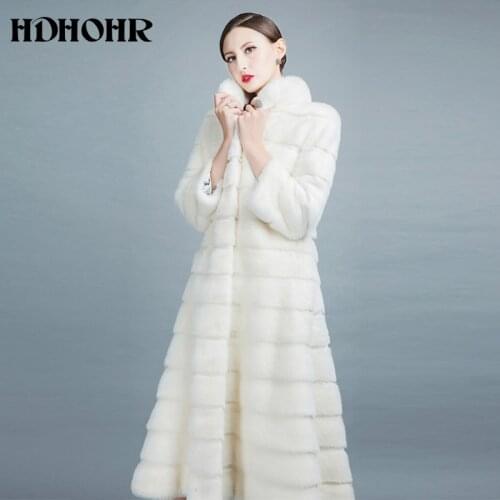 HDHOHR 2021 High Quality Natural Mink Fur Coats Long With Skirt Women Winter Real White Mink Coats Slim Warm Fur Jackets Feamle
