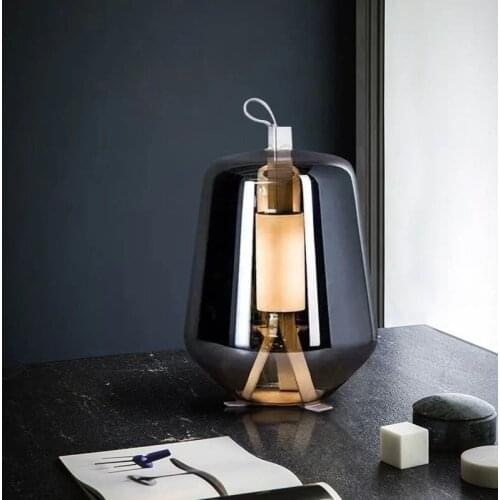 Nordic Creative LED Table Light Smoky Gray Glass Reading Study Room Desk Lamp Bedroom Bedside Coffee Shop Bar Decoration Fixture