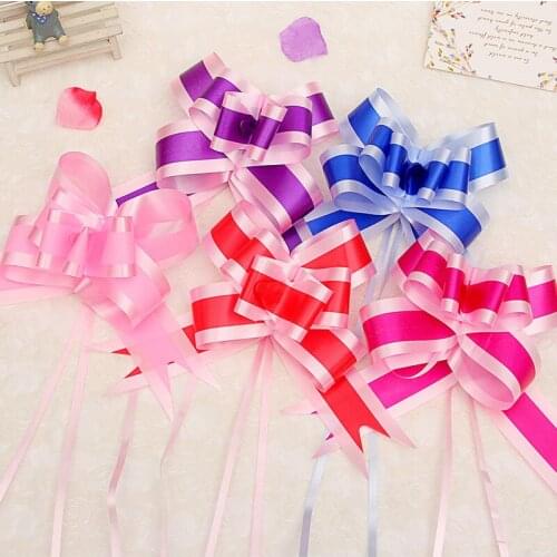 Hot sale 10 pcs/lot 8 Colors Organza Pull Bows Ribbon Wedding Centerpieces Wedding Car Decoration Gift Packaging Packing Wrap