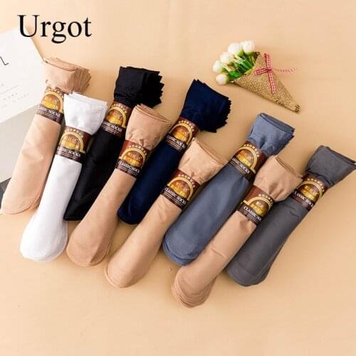 Urgot Solid 5pairs/Lot Business Men Summer Socks Thin Silk High Elastic Nylon Breathable Casual Short Crew Socks Male Cool Socks