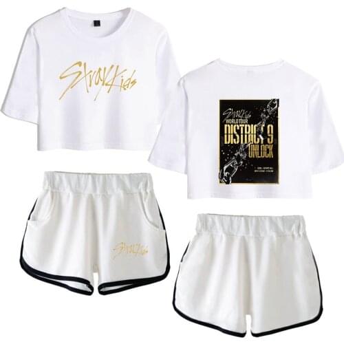 New 2020 Stray Kids Tracksuit Women Two Piece Set Shorts+t-shirt Hot Sale Clothes Print Fashion Short Pullover Above Knee, Mini