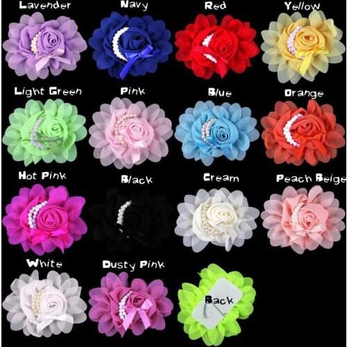 New 14C Girls 5.5 Inch Chiffon Hair Flower With Imitation Pearls And Cute Bowknot 10pcs/lot Hairbows DIY Accessories