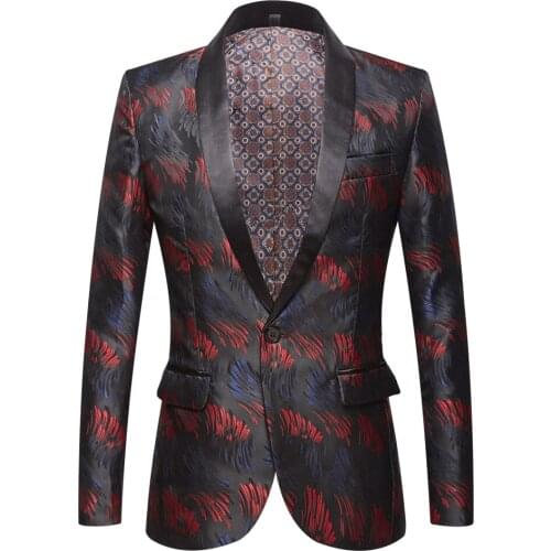 Mens shawl collar suit coat ingle Button Red printing Suits Jacket Wedding Party Business Casual Blazer Coat Slim Fit Men