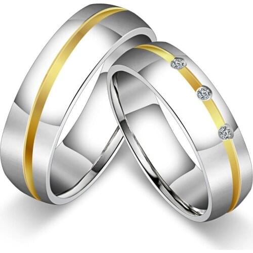 Couple wedding engagement rings set for men &women him &her gold white silver color stainless steel band zircon diamond gift