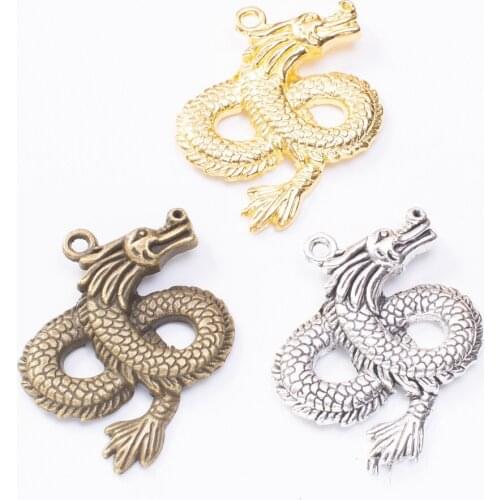 20pcs 38*45MM Antique silver color dragon charms metal gold bronze pendants for bracelet earring necklace diy jewelry making