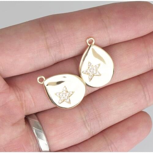 14K Gold Plated 15*22mm Brass Teardrop Charm Pendants Star Zircon Pendant For Jewelry Making 1 Piece