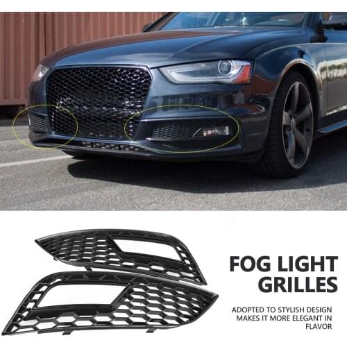 2pcs Car Auto Front Bumper Fog Light Grilles for Audi A4 B8.5 RS4 2013 2014 2015 2016 Glossy car accessories Black Car Styling
