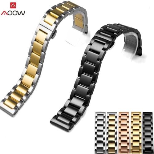Luxurious Stainless Steel Watch Strap Bracelet Black Silver Rose Gold Wristband Butterfly Buckle 16mm 18mm 20mm 22mm 24mm 26mm