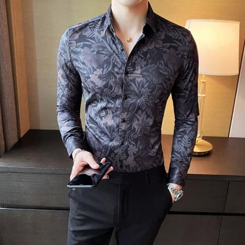 Long-sleeved shirts mens fashion business casual printed shirts mens British style Slim suits nightclub hairdresser shirt XXXL