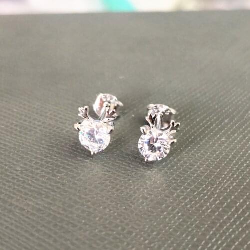 Ms S925 pure silver original lovely ms reindeer antlers inlaid circular zircon earrings silver antlers zircon earrings