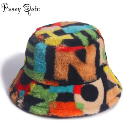 New Style for Autumn Winter Digital Printing Rabbit Fur Fisherman Hat All-match Fashion outside Travel Bucket Hat WOMEN