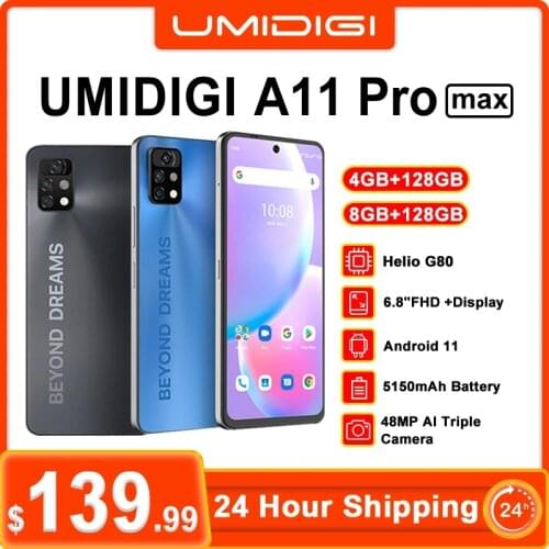 [World Premiere ] UMIDIGI A11 Pro Max Smartphone 4/8GB+128GB Global Version 6.8"FHD+ Helio G80 48MP AI Triple Camera 5150mAh