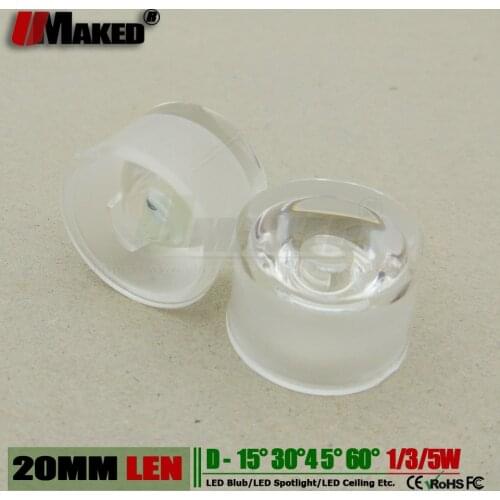 20MM LED lens 1W 3W 5W High power LED chip len PMMA Transmittance>95%+Bracket Holder Waterproof for Floodlight Wall Spot Lamps