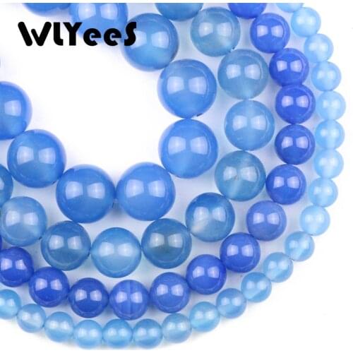 WLYeeS Natural blue carnelian beads 6 8 10 12 mm Round space Loose Bead for handmade Jewelry bracelets Necklace accessories DIY