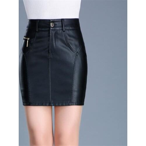 Woman Spring Plus Size Leather Skirts Autumn Oversize Leather Pencil Skirt Stretch Pu Slim Jupe Above Knee Pu Skinny Falda Skirt