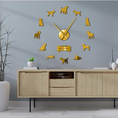 DIY Mirror Stickers Giant Wall Clock Frameless Slient Border Terrier Dog Breed Wall Art Big Wall Watch Borders Home Decor Gifts