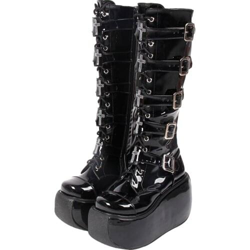 Angelic imprint Women motorcycle cool punk boots lady lolita COS shoes woman high heels pumps 33-47 10cm NEW STYLE heel 7008