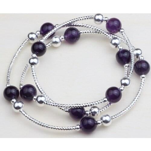 BOCAI S925 sterling silver necklace for women handmade female flower elbowNatural Amethyst Thai silver hand chain necklace