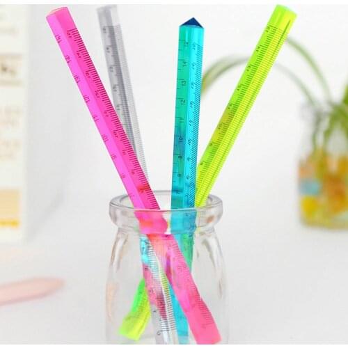 1Pcs Fashion Ruler Synthetic Quartz Metal Scale Transparent Crystal Color 20Cm Three-Dimensional Triangular Ruler