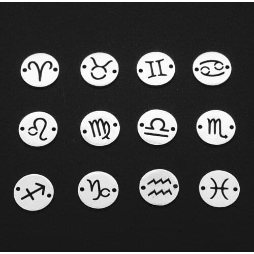 12pcs/set Zodiac Sign Stainless Steel Horoscope DIY Jewelry Charms Connector Wholesale Never Fade Earring Making Pendant