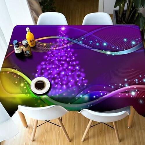 3D Table Cloth Luminous Christmas Tree Pattern Waterproof Tablecloth Merry Christmas Rectangular Round Table Cover