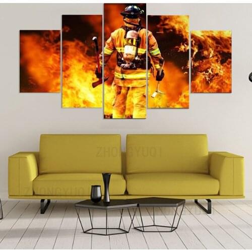 5 panels Fire hero Canvas Painting Wall Art Home Decor Modular Picture Firemen posters and Prints Living Room Decotation