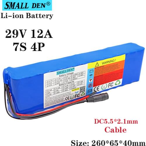 29V 12Ah 18650 7S4P lithium ion rechargeable battery pack with BMS 25.9v 29.4v electric bicycle scooter wheelchair motor battery