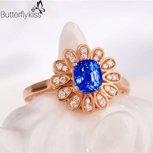 BK 18k Natural Sapphire Rings For Women 3.95g Genuine Gold 585 Wedding Engagement Anniversary Luxury Jewelry Gift To Girlfrend
