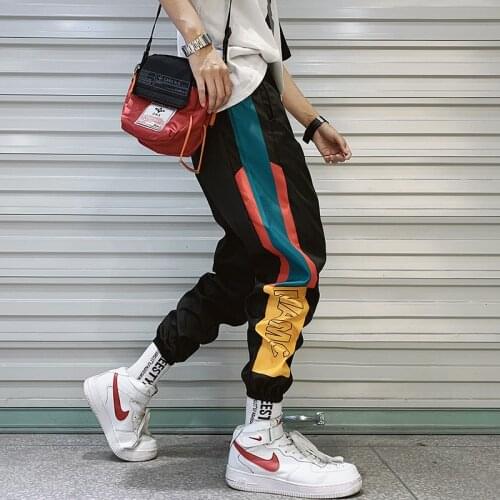 Hip Hop Streetwear Mens Splice Joggers Pants Fashion Men Casual Cargo Pant Trousers High Street Elastic Waist Harem Pant Men