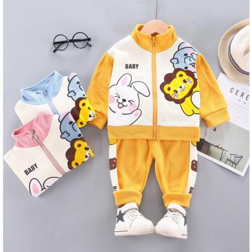 Cartoon bunny Kids Clothes Baby Boys Costume Zipped jacket Tracksuit Tops Pants Children autumn Boys Outfits girls Set infantil