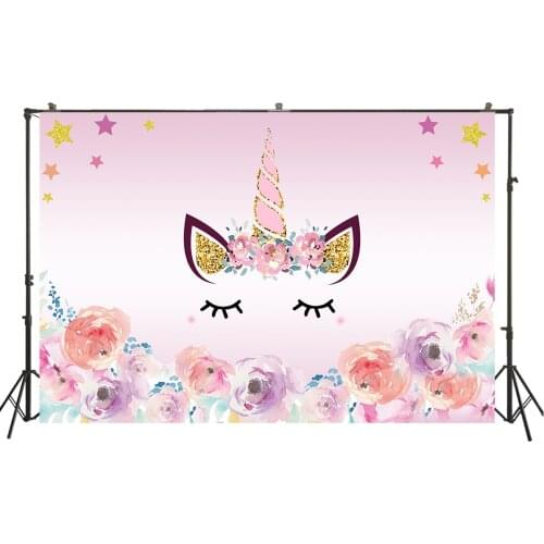 HUAYI Photography Backdrop unicorn baby shower 1st birthday pink princess photo background birthday party backdrops W-3969