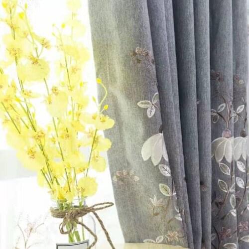Chinese Style Gray Cotton Linen Water-soluble Embroidered Curtains for Living Room Bedroom Shading Curtains Tulle Decoration