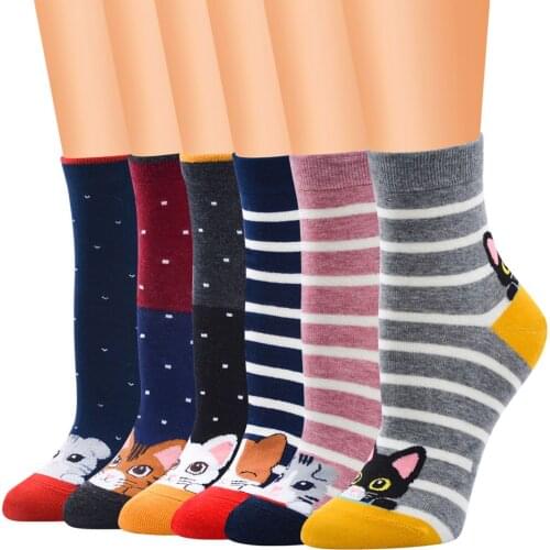 Crew Socks Womens Tube Socks Cotton Korean Cartoon Kawaii Pink Popular Casual Fashion Anime Big Ear Dog Cute Kawaii Cat Socks