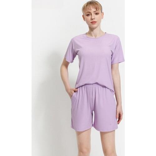 Summer Short-sleeved T-shirt Pajamas Sets Ladies Modal Loose Plus Size Shorts Round Neck Solid Pajamas Two-piece Thin Homewear
