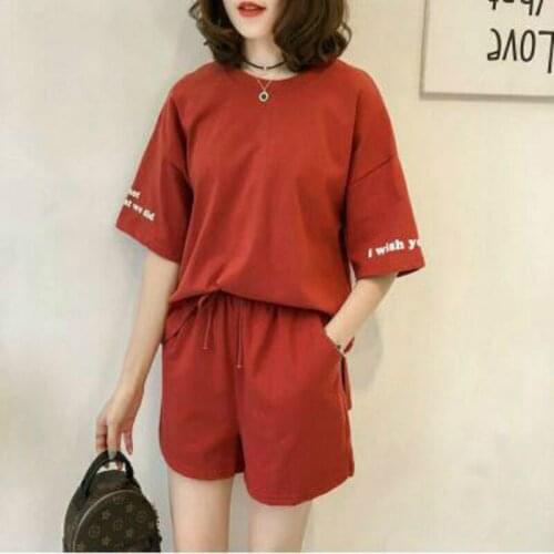 2020 Summer New Arrival Casual 2 Piece Women Set 2 Color Print Letter O-neck Short Sleeve Tops Short Pants