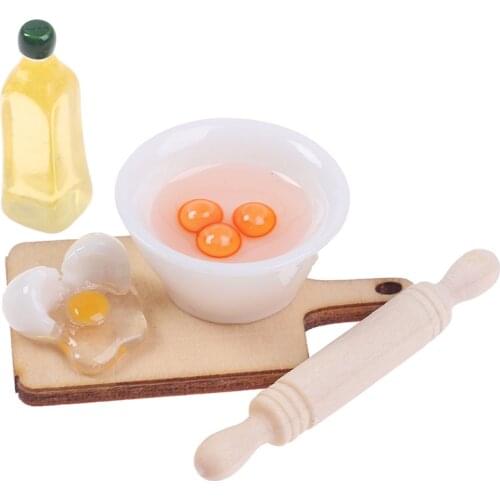 5Pcs/Set 1:12 Dollhouse Miniature Cute Rolling Pin Egg Bowl Olive Oil Set Dollhouse Kitchen Accessories
