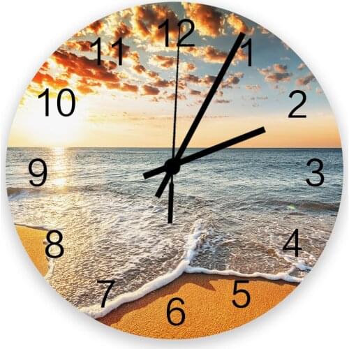 Abstract Sunset Beach Summer Sea 30cm Wooden Wall Clock Modern Design For Home Living Room Office Kitchen Wall Decor Hanging