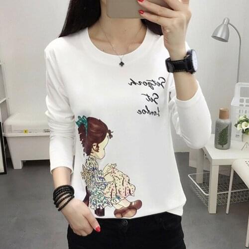 Spring and Autumn New Large Womens Clothing Korean T-shirt Womens Long Sleeve Cotton Bottomed Shirt Can Be Worn By Fat People