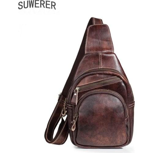 SUWERER 2020 New Genuine Leather mens bag shoulder bag messenger bag mens chest bag casual crossbody bag retro small bag