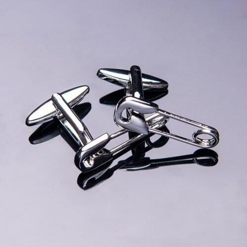 Novelty Pin Shape Cufflinks Silvery Cuff Button Office Supplies Design Jewelry High Quality Copper Material For Business Gift