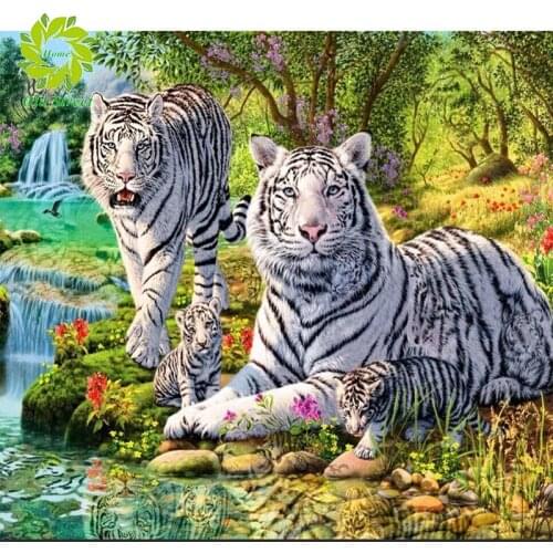 OSH DIY Full Diamond Painting Cross Stitch Painting White Tiger Diamonds Embroidery Needlework Patterns Rhinestone Kits