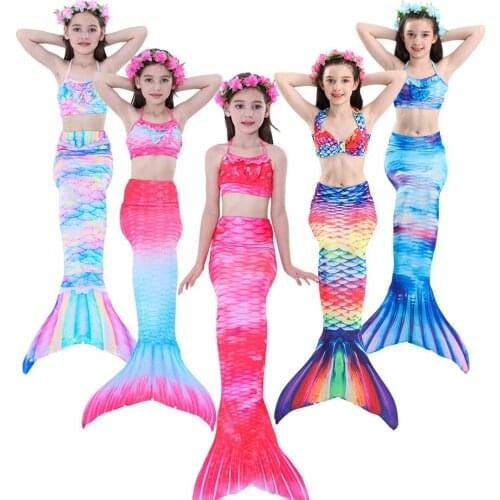 3-12 Years Girl Mermaid Costume Dress Up Mermaid Swimsuit Outfit Girl Bikini Kids Summer Beach Vacation Carnival Costume