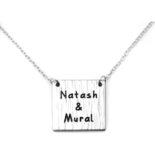 Personalized Square Necklace Engraved Pendant Necklace, Custom Name Jewelry Engagement Gift Anniversary Gift