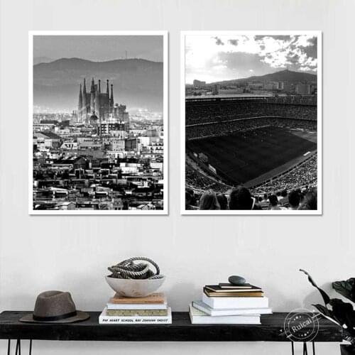 Barcelona Skyline Spain Travel Poster Prints Canvas Painting Sagrada Familia Nou Camp Wall Art Picture For Bedroom Home Decor