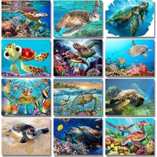 Full square diamond painting sea turtles mosaic art ocean animals embroidery cross stitch rhinestone picture puzzle wall decor