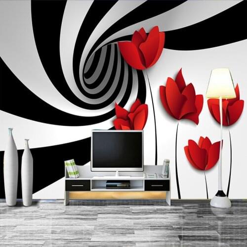Custom 3D Photo Mural Wallpaper Flower Black White Abstract Space Stripe Art Wall Painting Modern Living Room TV Background Wall