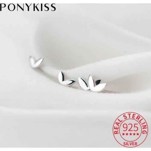 PONYKISS Real 925 Sterling Silver Minimalist Heart Stud Earrings Party Delicate Accessory Girl Friendship Simple Lovely Gift